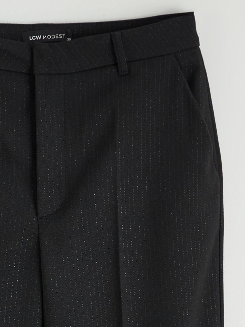 Siyah Standart Fit Çizgili Kadın Pantolon-5