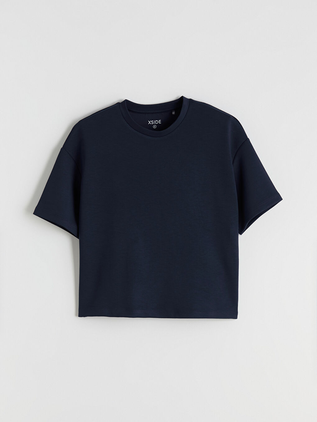 Lacivert Bisiklet Yaka Oversize Kadın Tişört-4