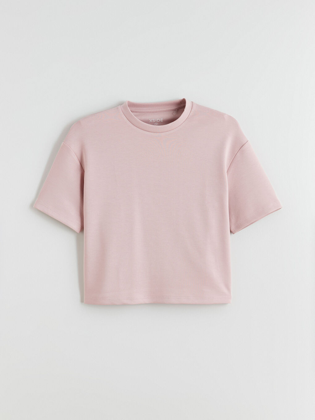 Pembe Bisiklet Yaka Oversize Kadın Tişört-4