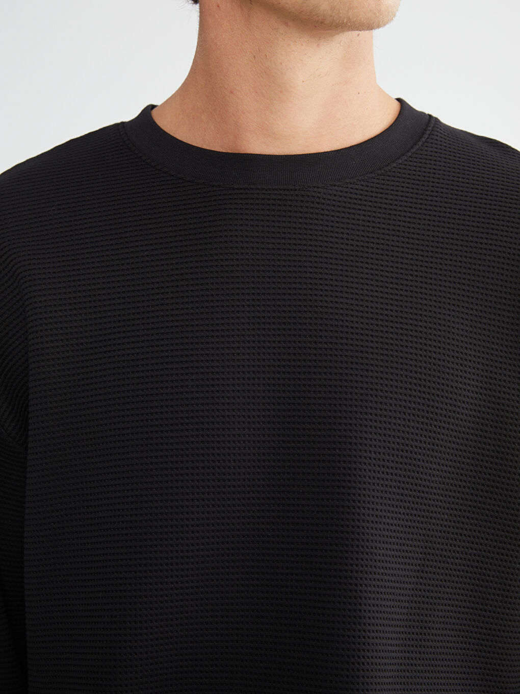 Siyah Bisiklet Yaka Erkek Sweatshirt-2