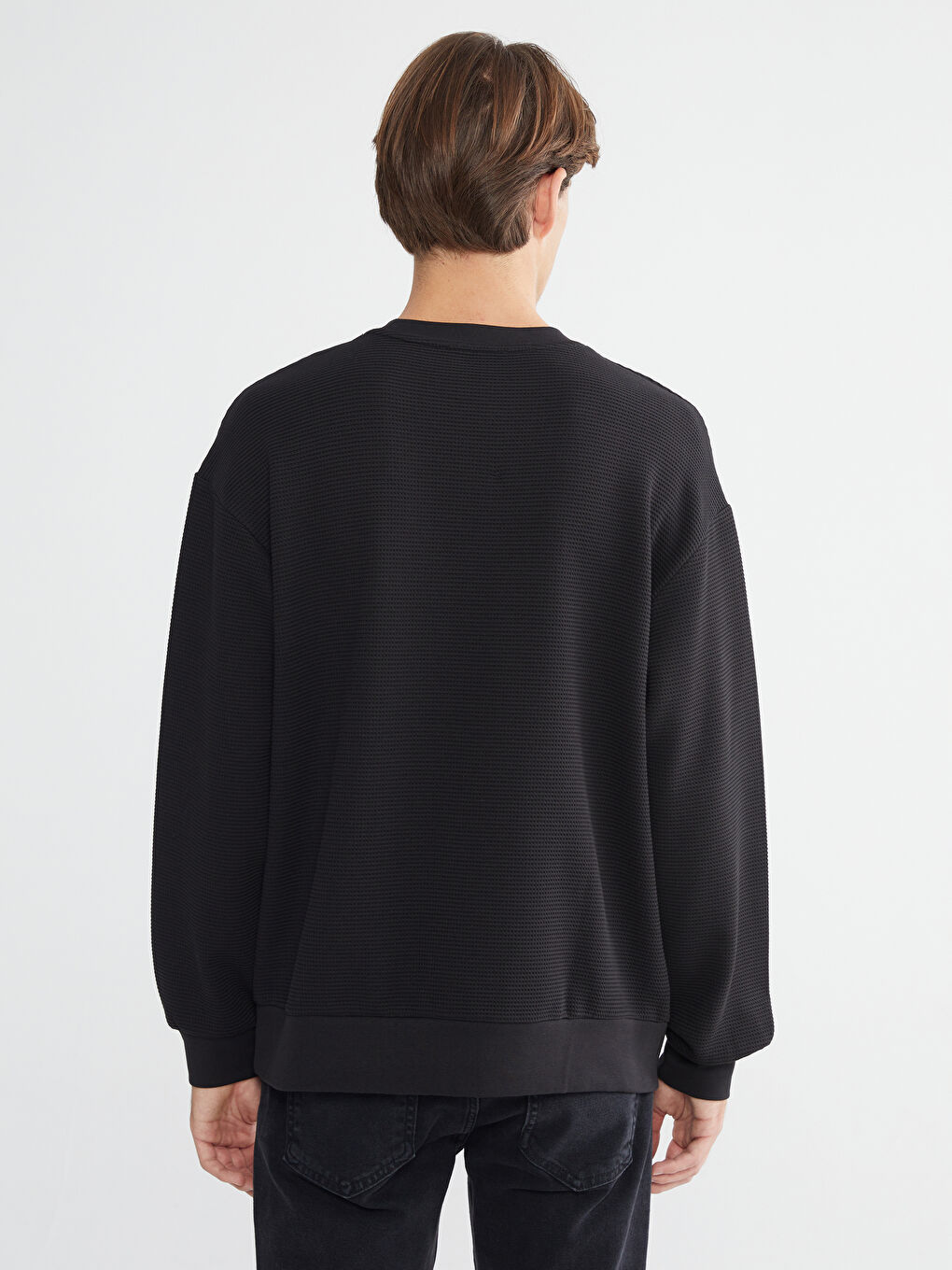 Siyah Bisiklet Yaka Erkek Sweatshirt-3