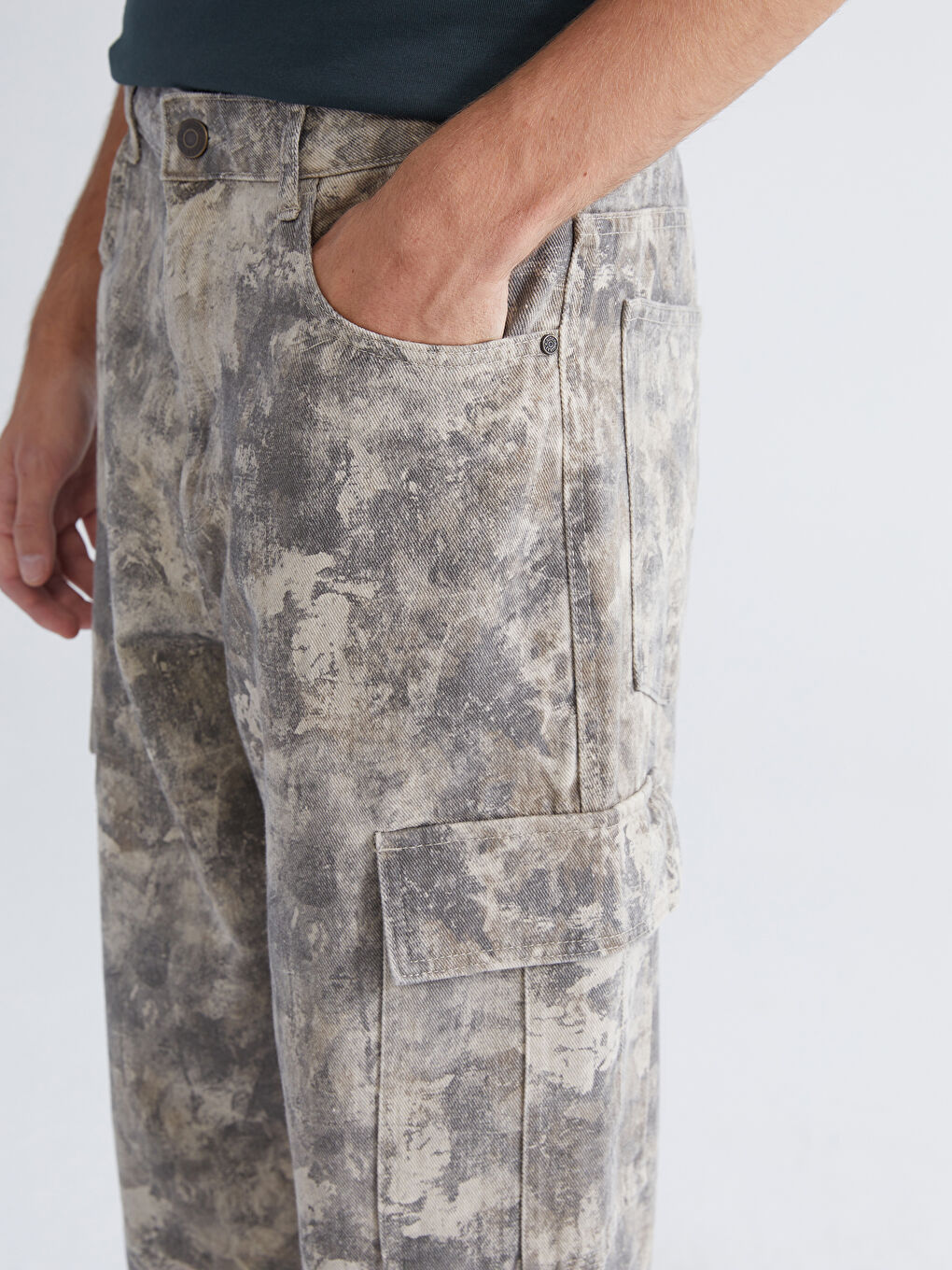 Gri Standart Kalıp Erkek Kargo Pantolon-2