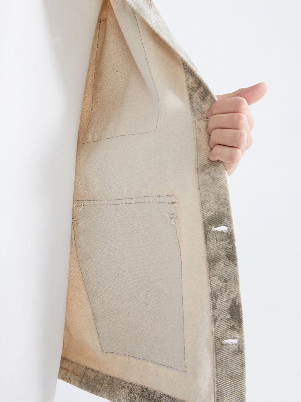 Gri Rahat Kalıp Uzun Kollu Gabardin Erkek Gömlek Ceket-3