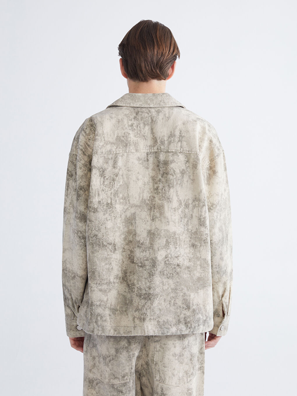 Gri Rahat Kalıp Uzun Kollu Gabardin Erkek Gömlek Ceket-4