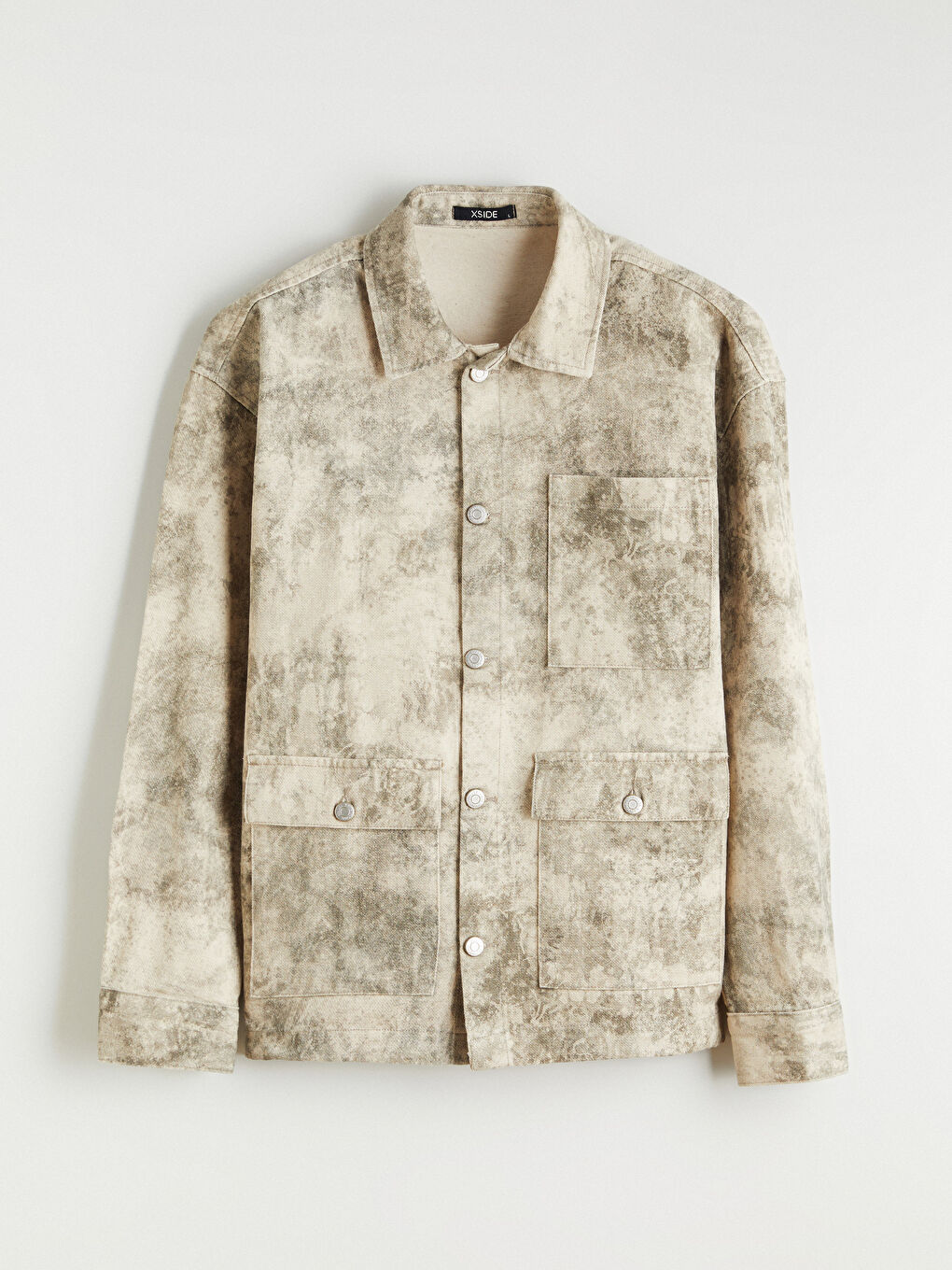 Gri Rahat Kalıp Uzun Kollu Gabardin Erkek Gömlek Ceket-5