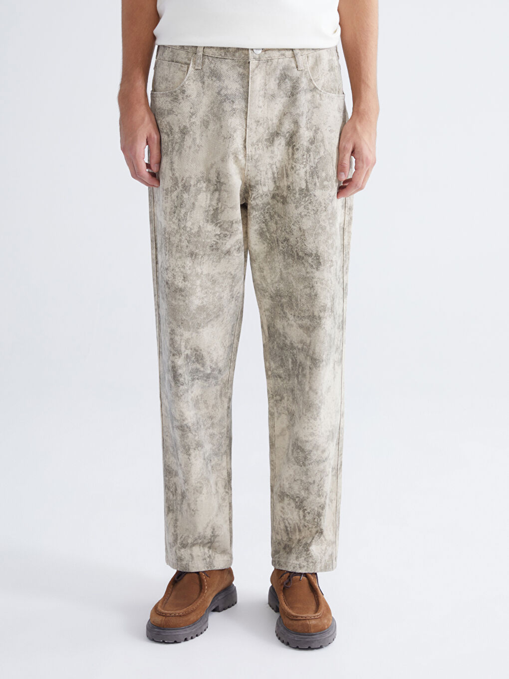 Gri Standart Kalıp Gabardin Erkek Pantolon-1