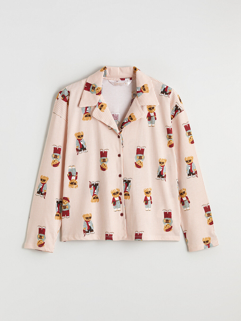 Bej Gömlek Yaka Ayı Teddy Baskılı Kadın Pijama Takımı-5