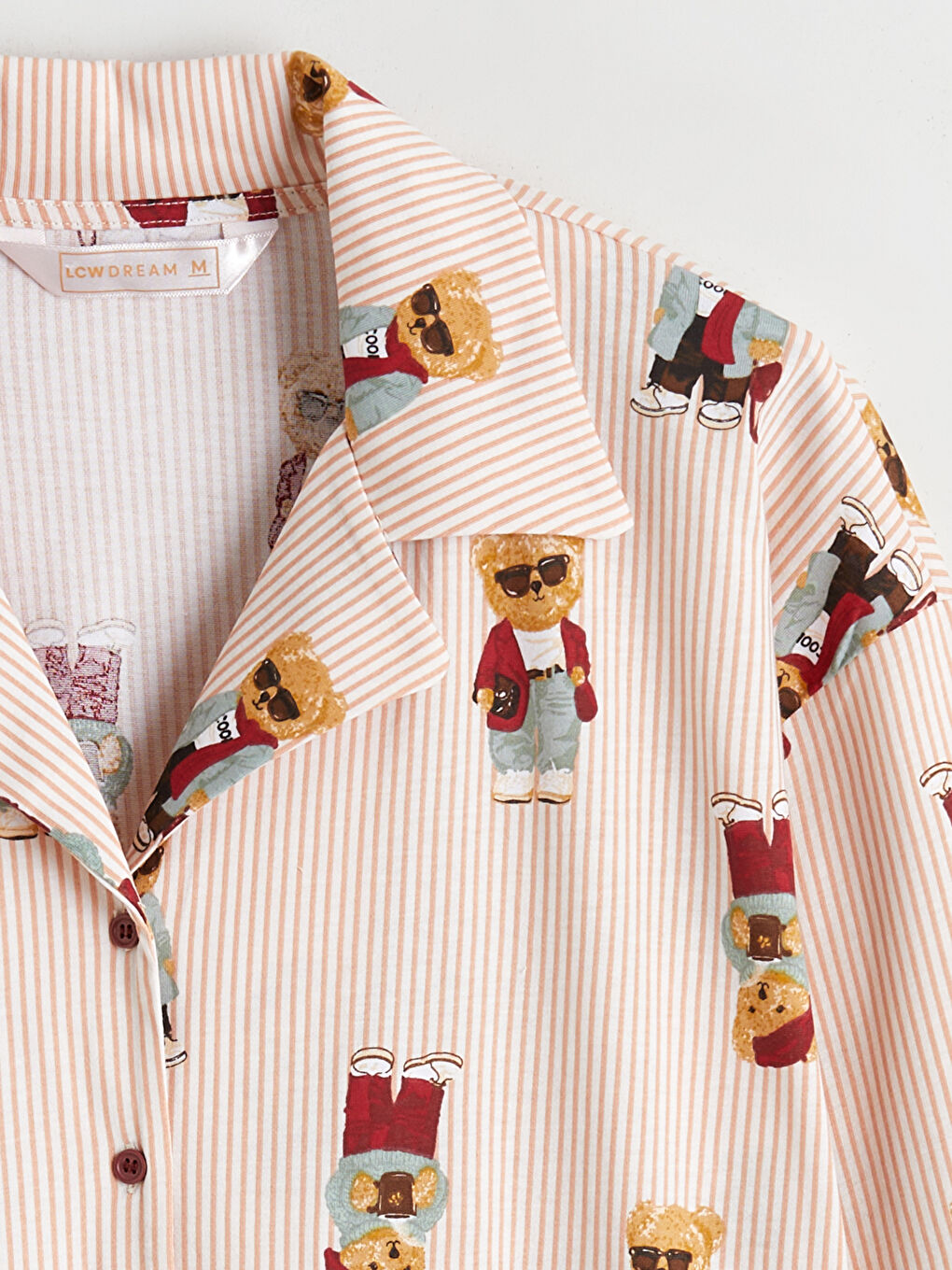 Bej Gömlek Yaka Ayı Teddy Baskılı Kadın Pijama Takımı-6