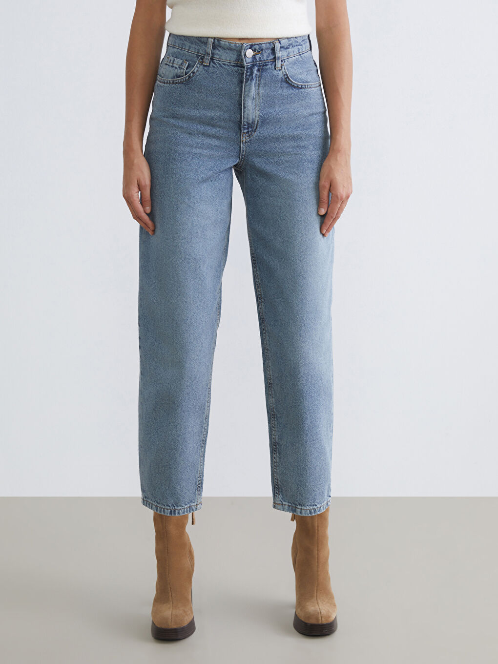 İndigo Barrel Fit Kadın Jean Pantolon-1