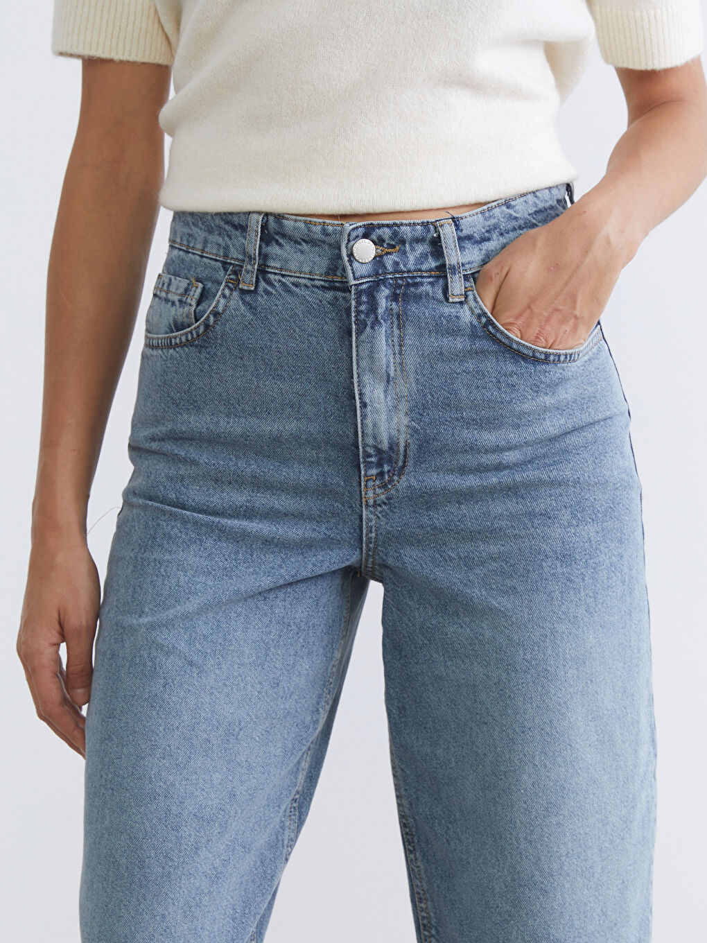 İndigo Barrel Fit Kadın Jean Pantolon-2