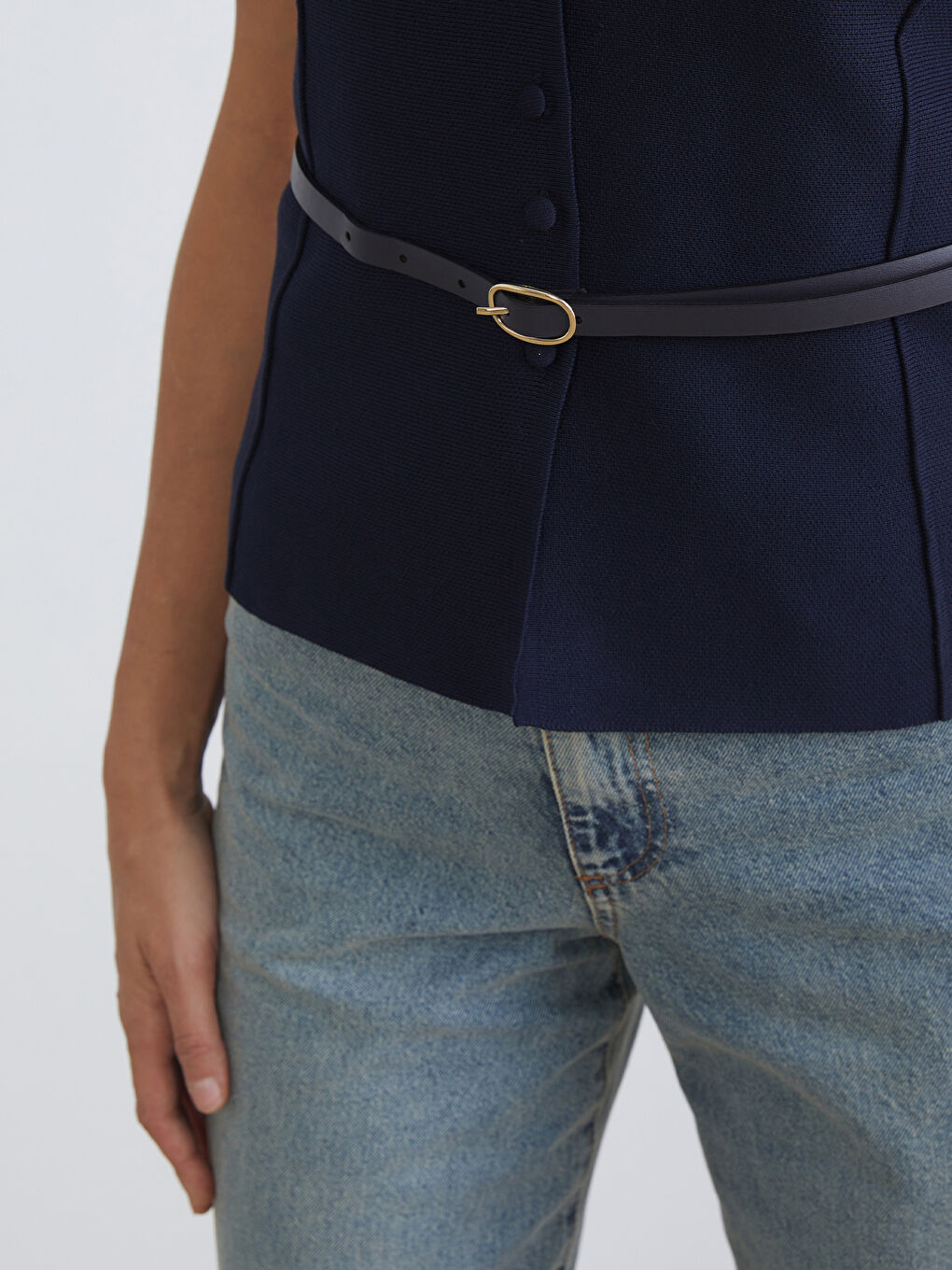 Lacivert Beli Kemerli Kadın Triko Hırka-2