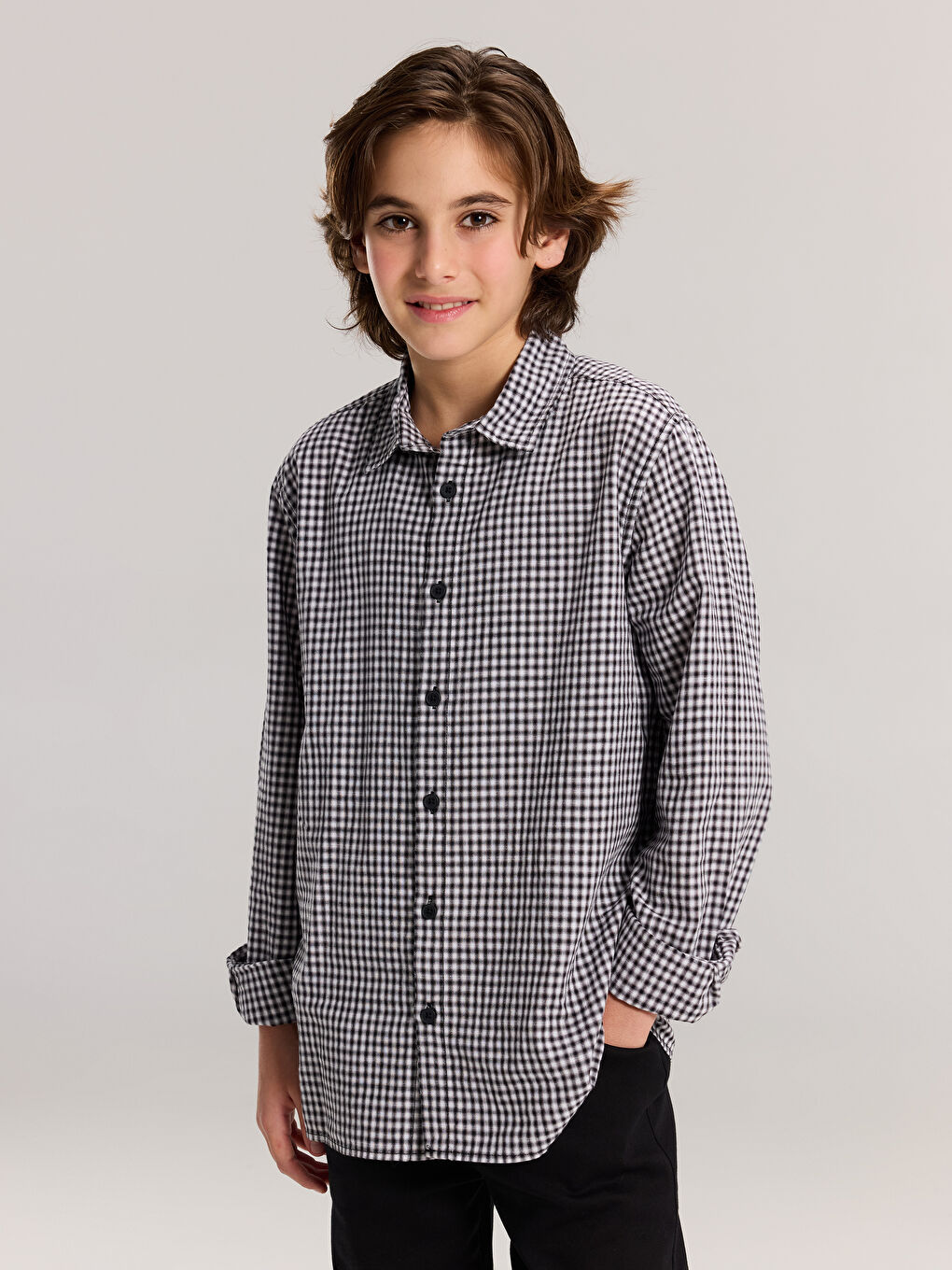 Siyah Uzun Kollu Ekose Erkek Çocuk Gömlek