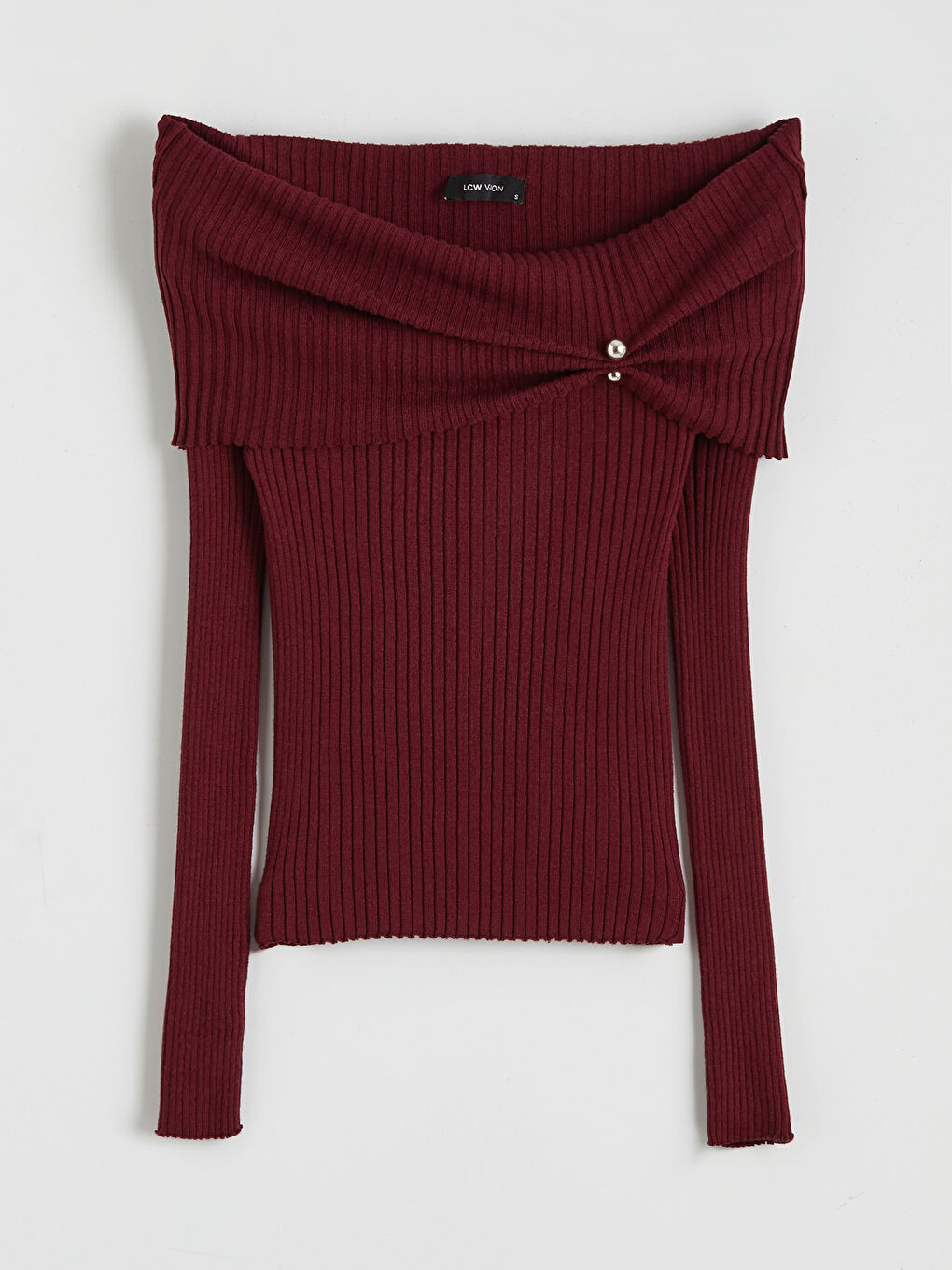 Bordo Kayık Yaka Kadın Triko Kazak-4