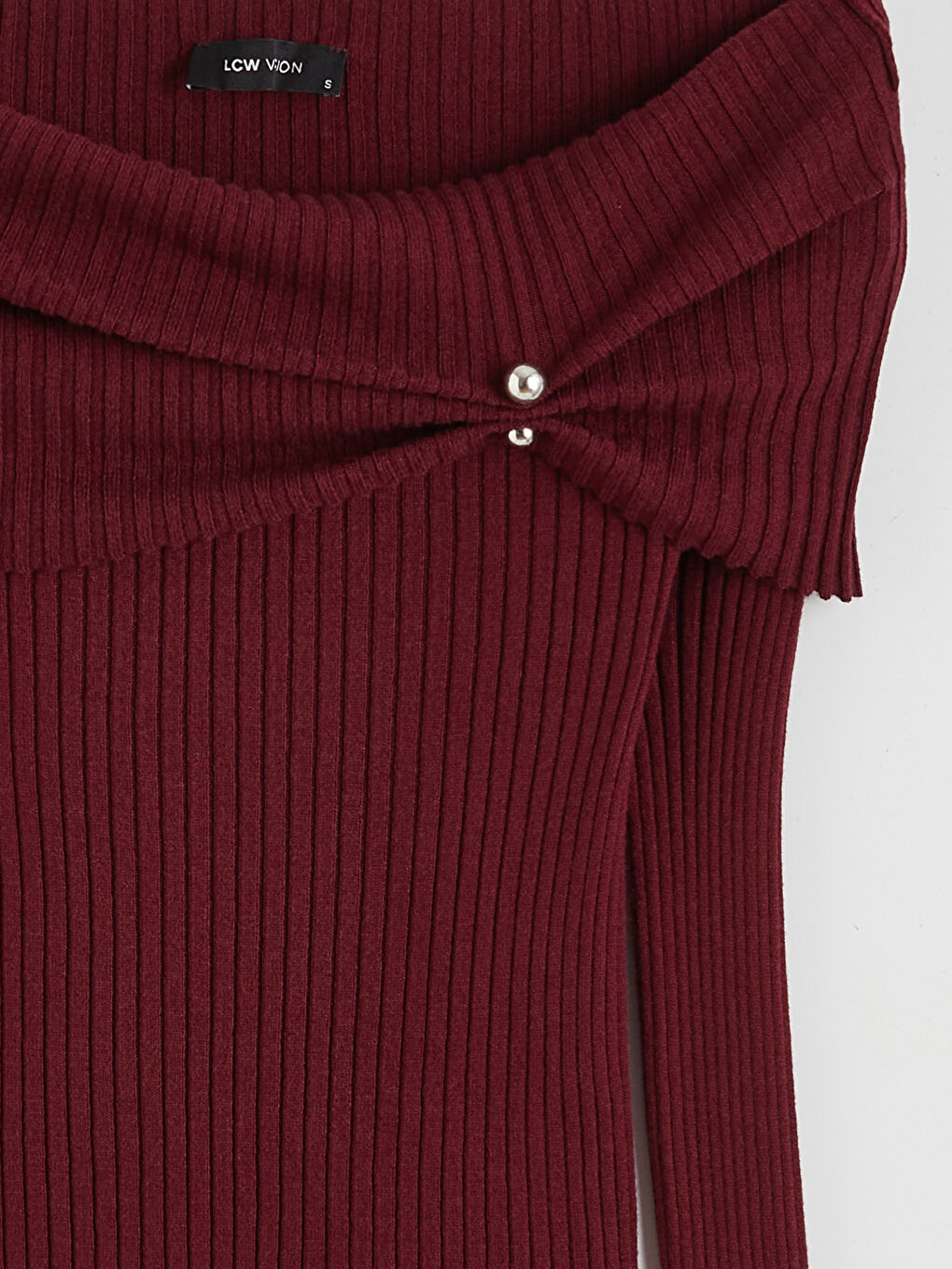 Bordo Kayık Yaka Kadın Triko Kazak-5