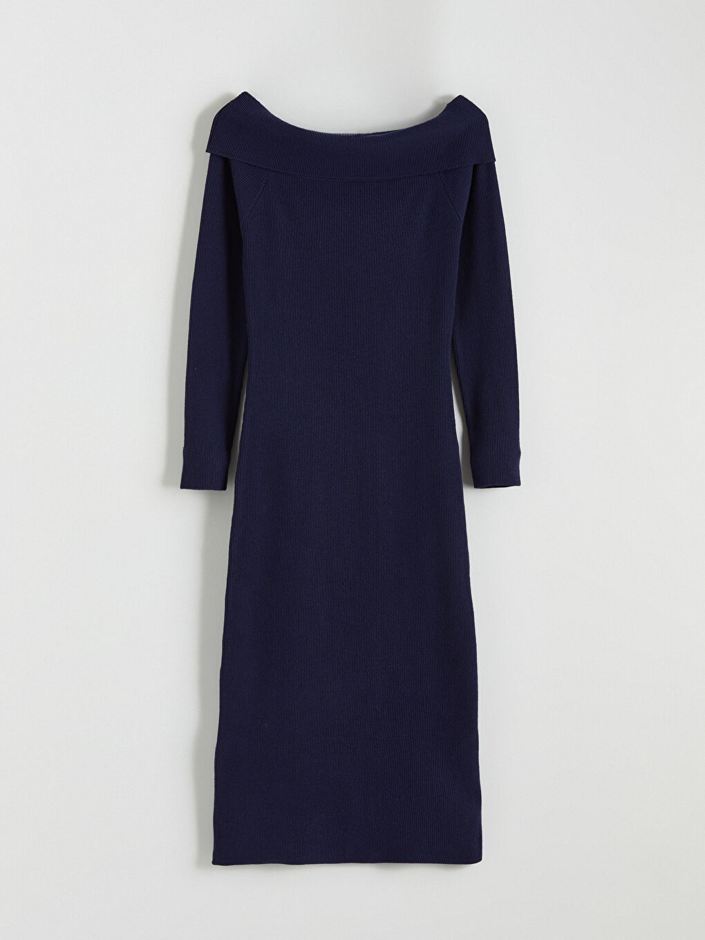 Lacivert Kayık Yaka Triko Elbise-4