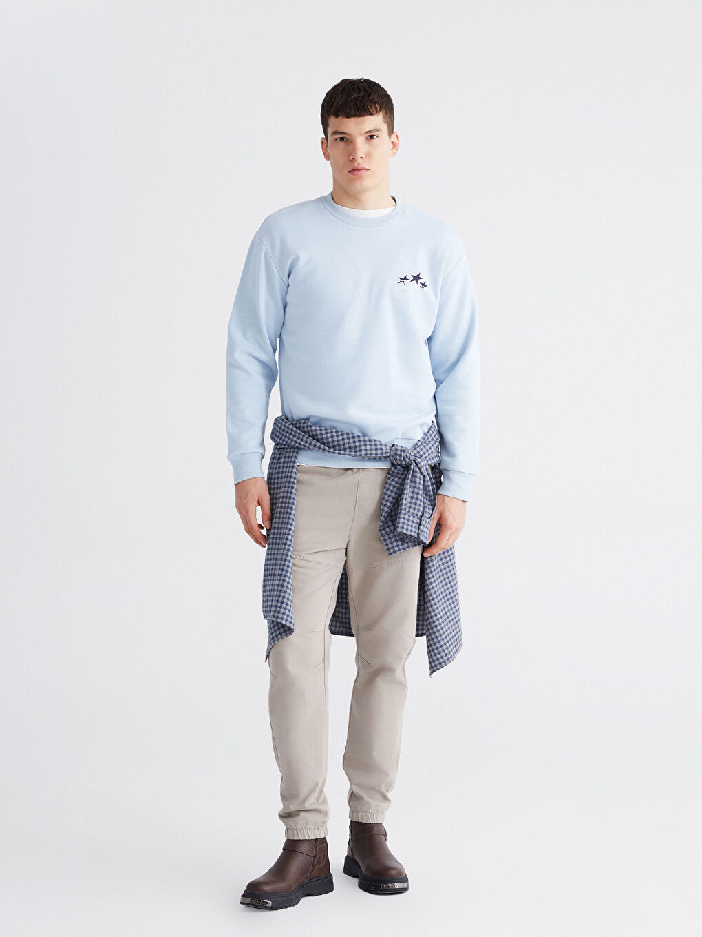 Mavi Bisiklet Yaka Baskılı Erkek Sweatshirt-1