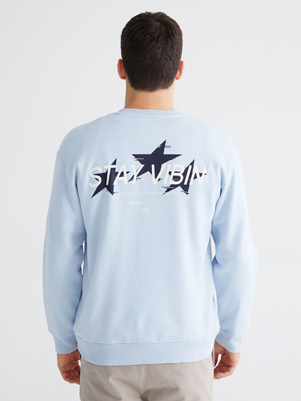 Mavi Bisiklet Yaka Baskılı Erkek Sweatshirt-3