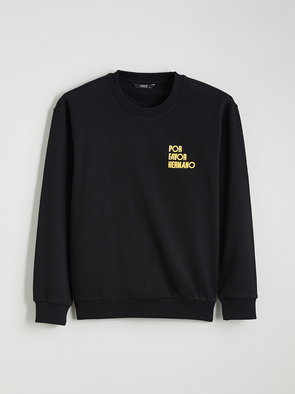 Siyah Bisiklet Yaka Baskılı Erkek Kalın Sweatshirt-4