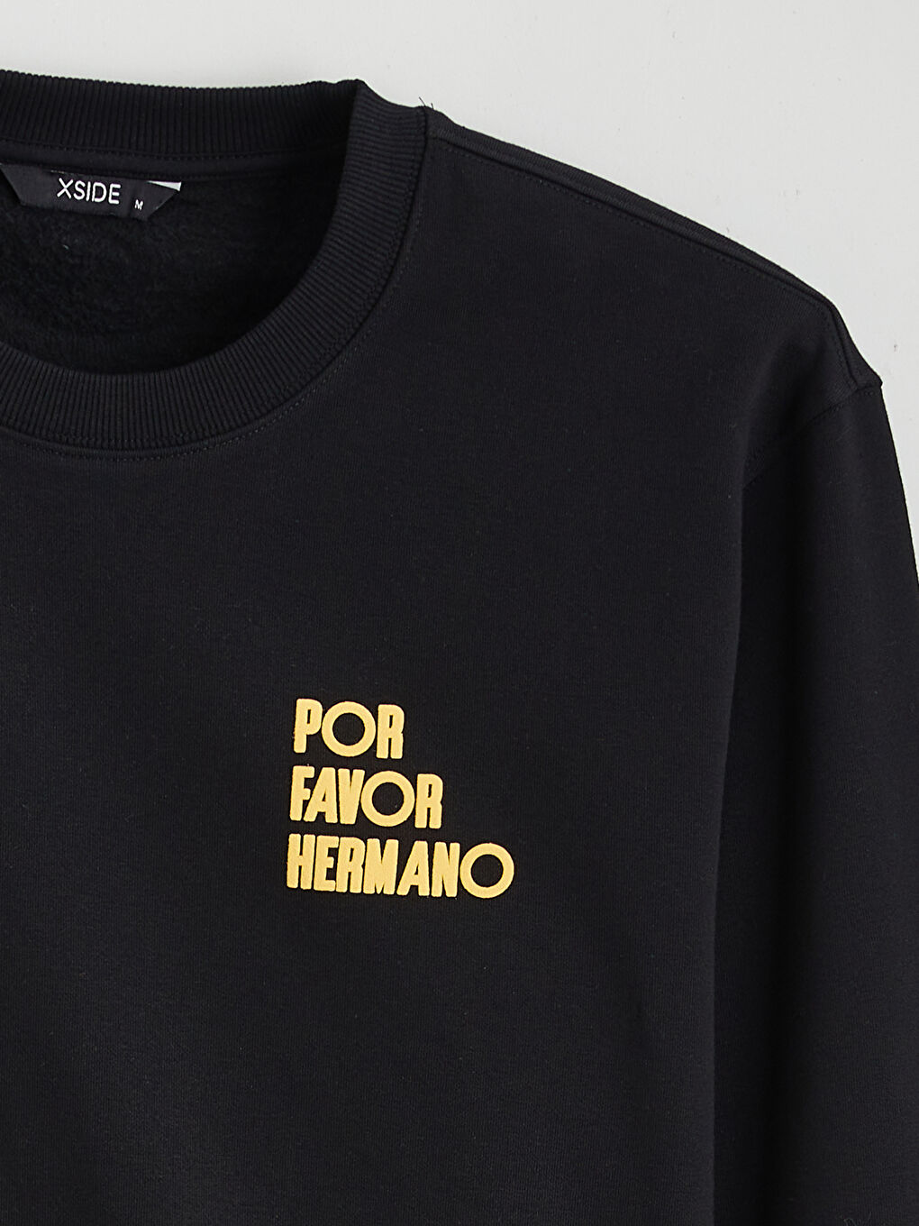 Siyah Bisiklet Yaka Baskılı Erkek Kalın Sweatshirt-5