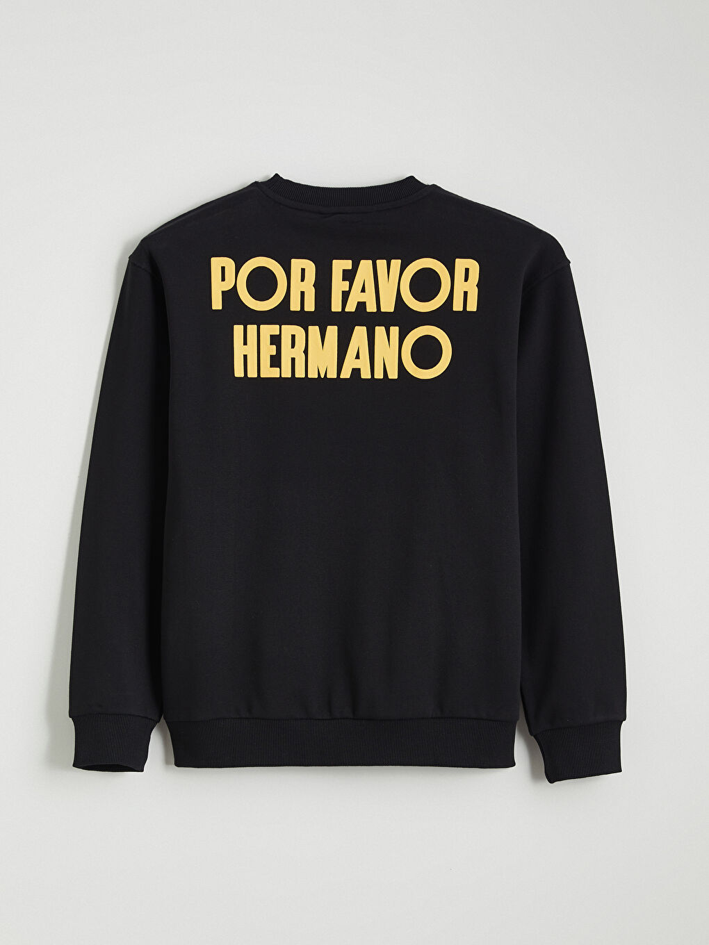 Siyah Bisiklet Yaka Baskılı Erkek Kalın Sweatshirt-7