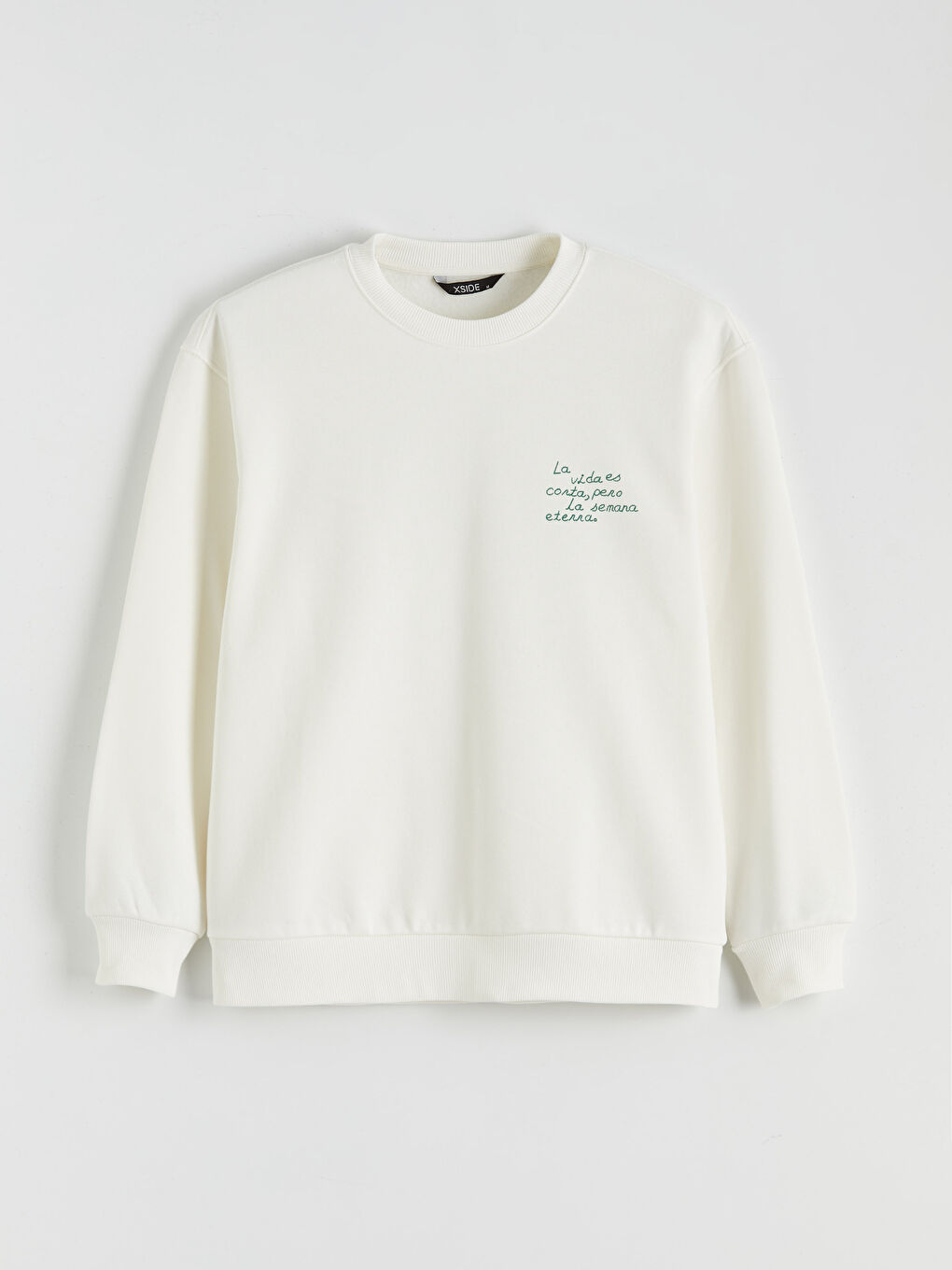 Ekru Bisiklet Yaka Baskılı Erkek Kalın Sweatshirt-5