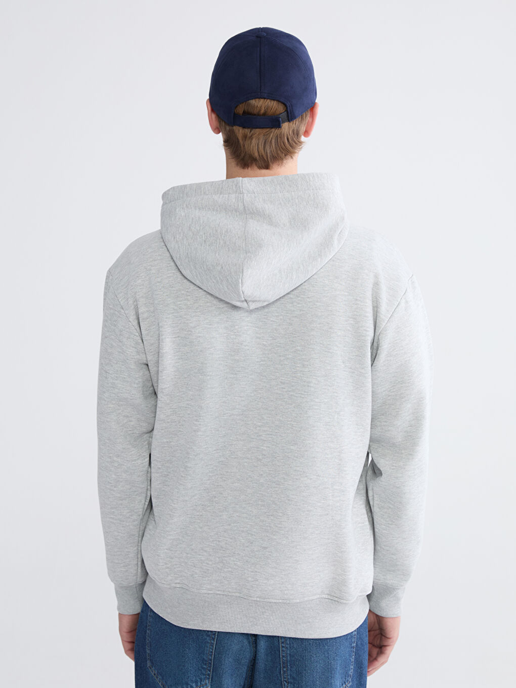 Beyaz Uzun Kollu Baskılı Erkek Kalın Hoodie-3