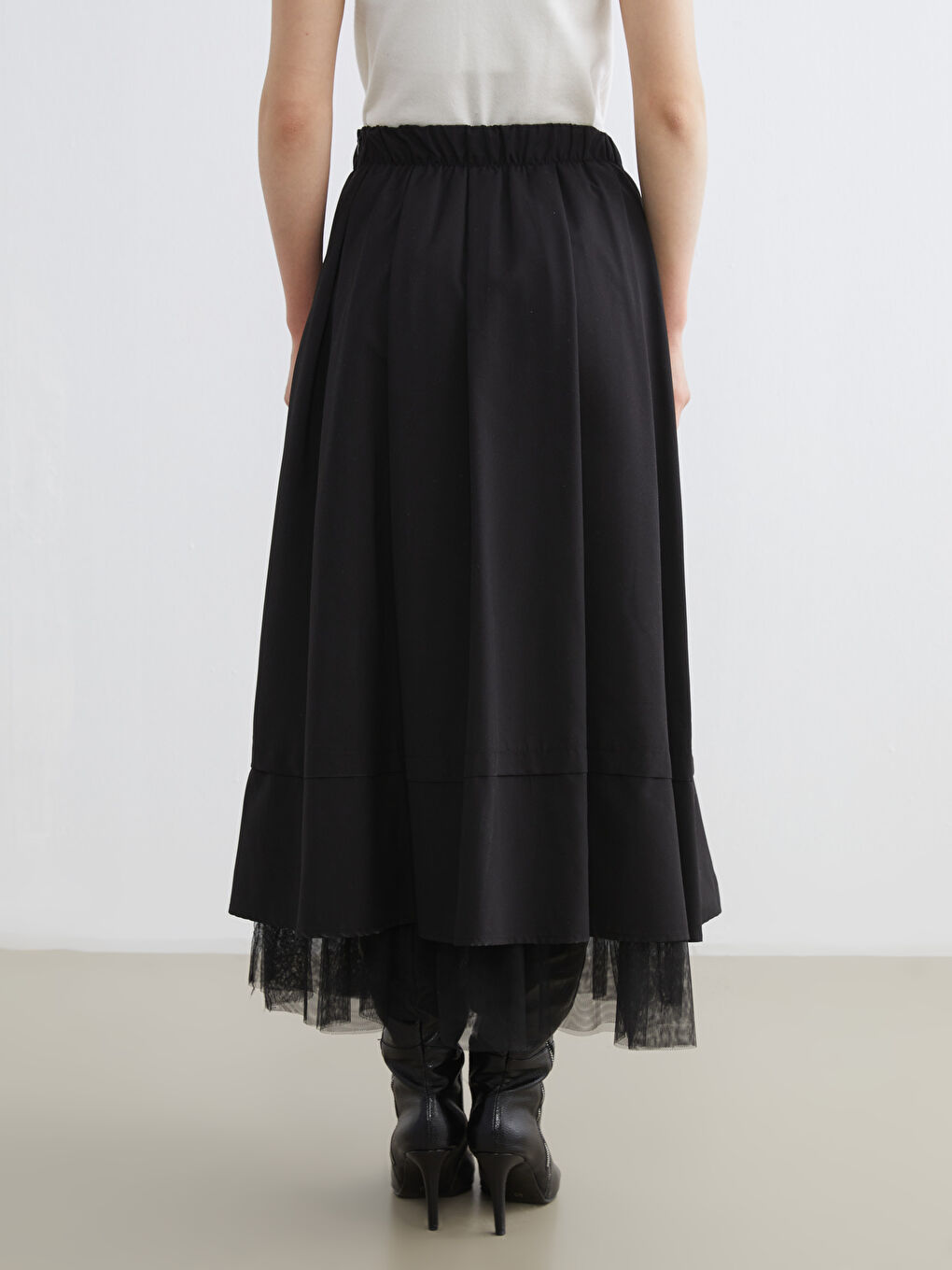 Siyah Beli Lastikli Poplin Kloş Etek-3