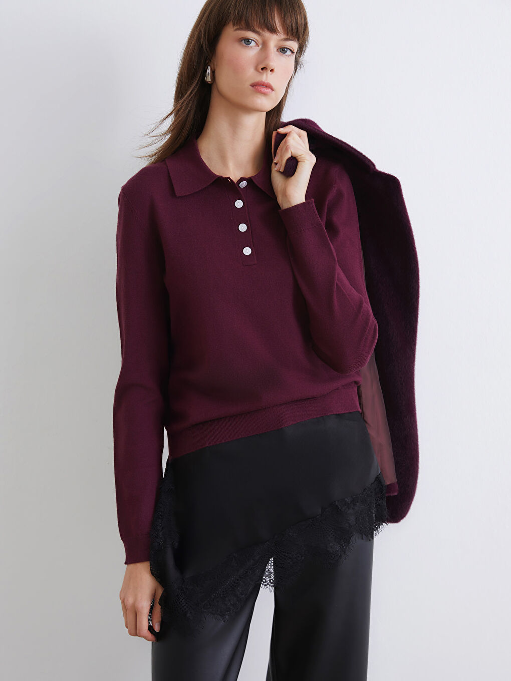 Polo Neck Women's Knitwear Sweater