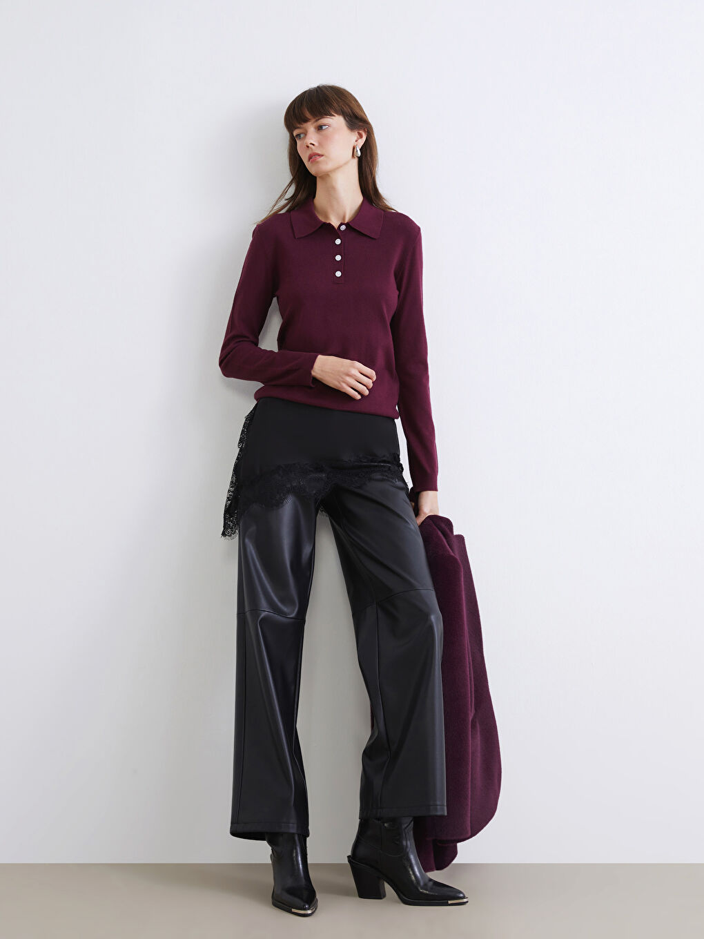 Polo Neck Women's Knitwear Sweater-1