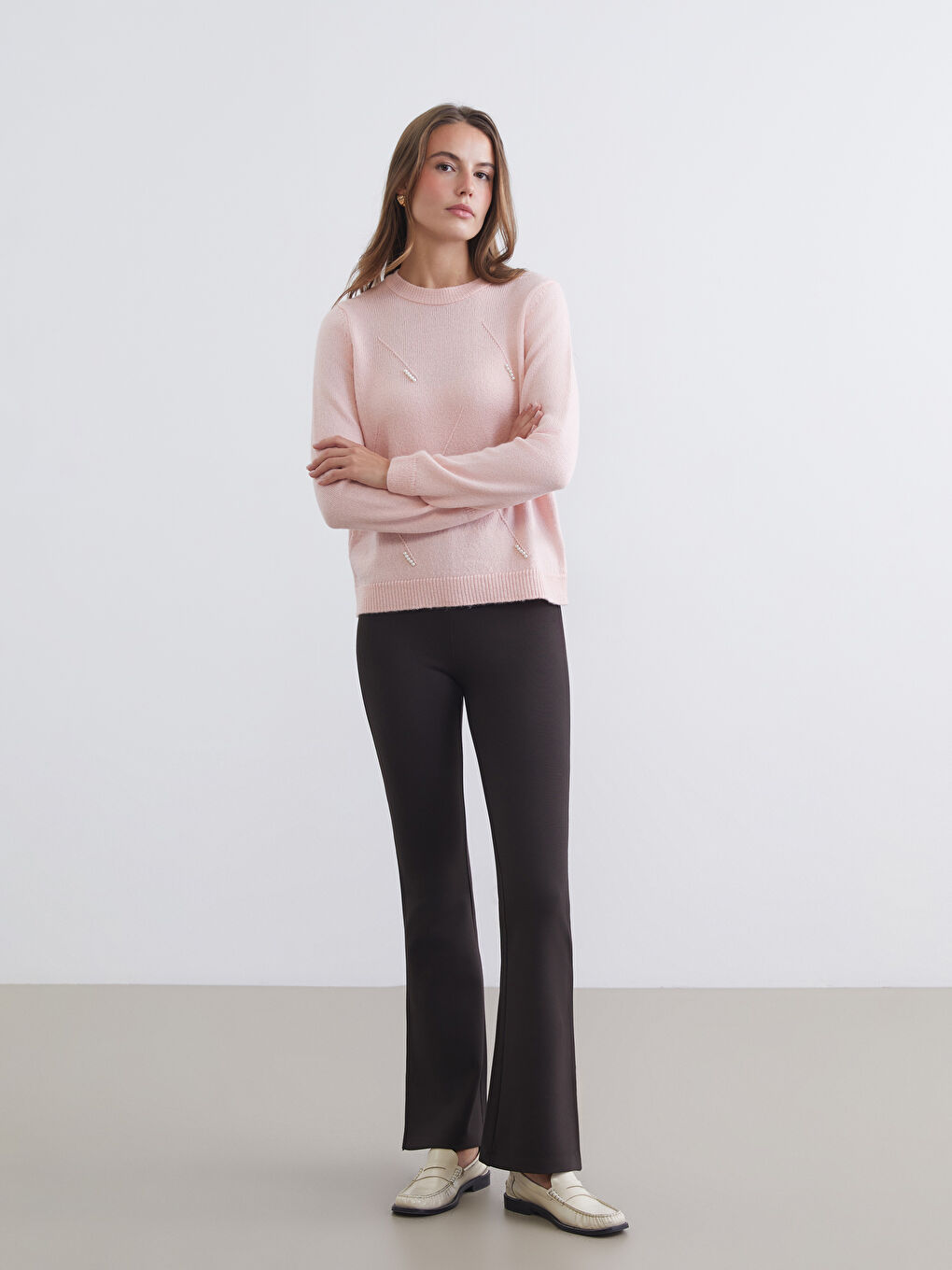 Kahverengi Beli Lastikli İspanyol Paça Kadın Pantolon