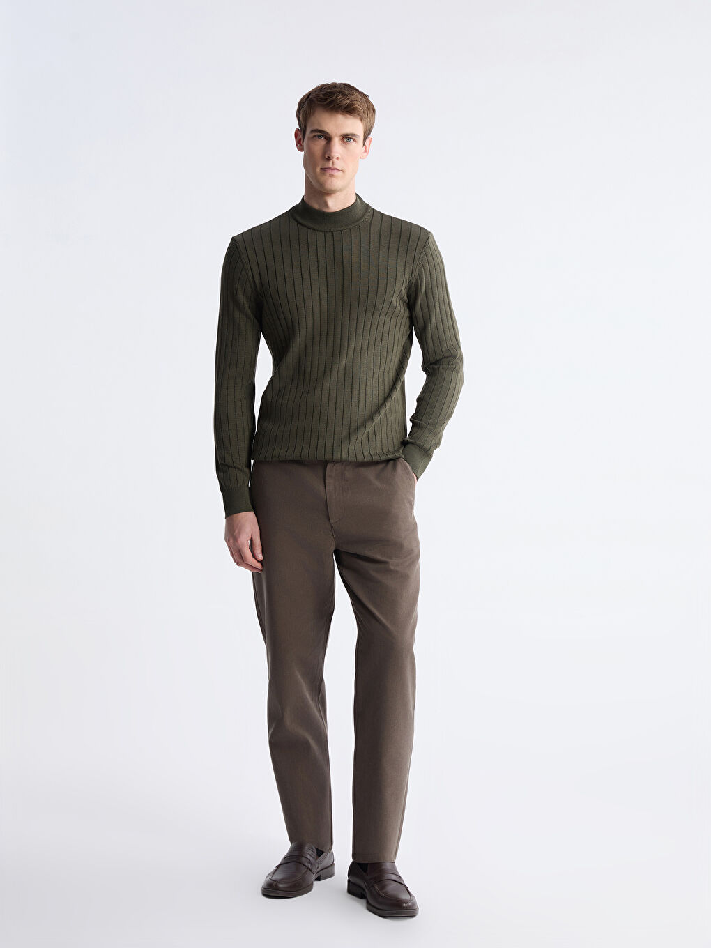 Haki Yarım Balıkçı Yaka Erkek Triko Kazak-1