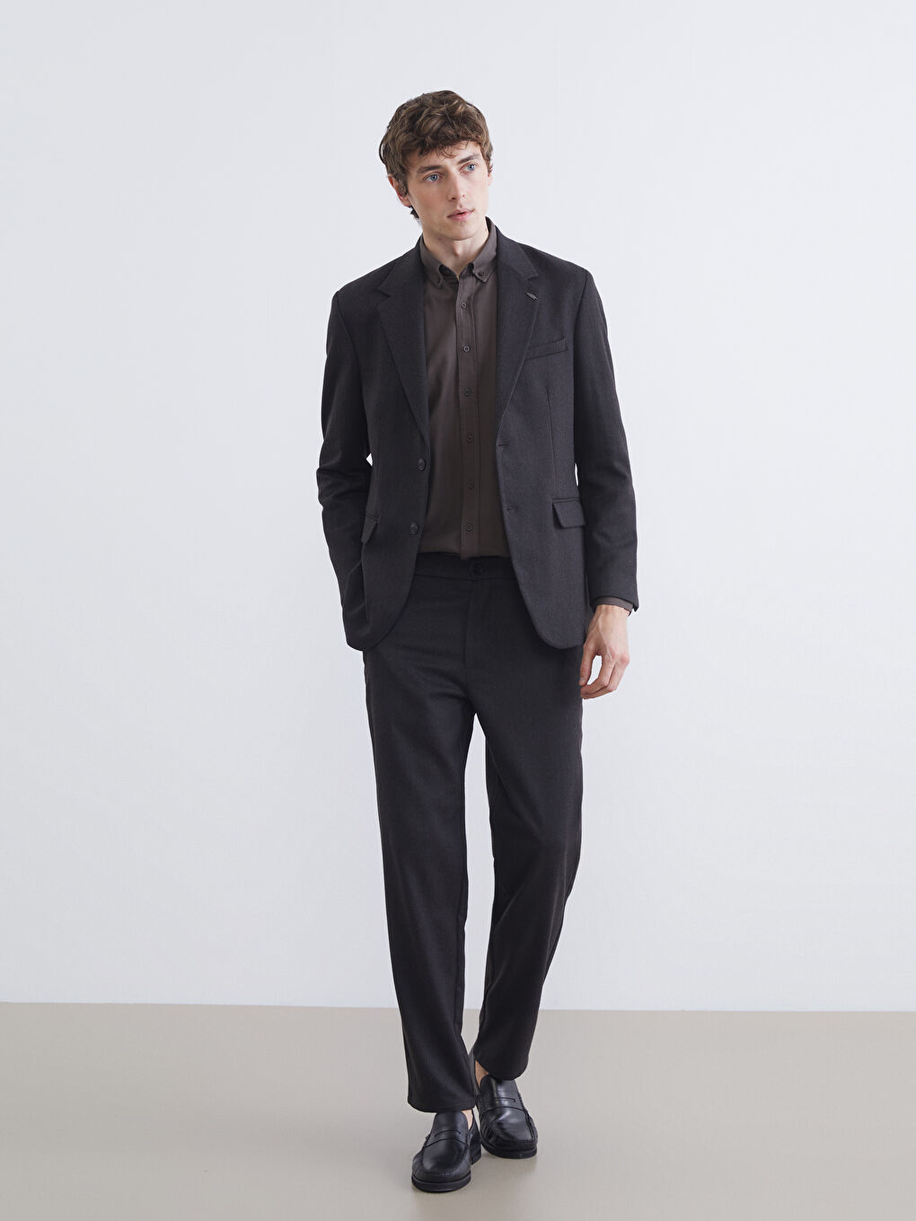 Kahverengi Standart Kalıp Erkek Blazer Ceket-1