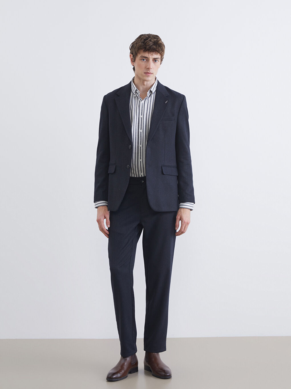 Lacivert Standart Kalıp Erkek Blazer Ceket-1