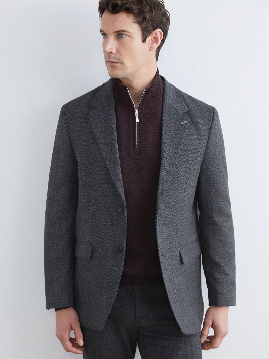 Antrasit Standart Kalıp Erkek Blazer Ceket