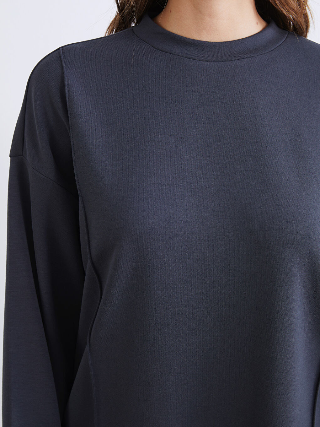 Antrasit Dik Yaka Kadın Sweatshirt Tunik-2