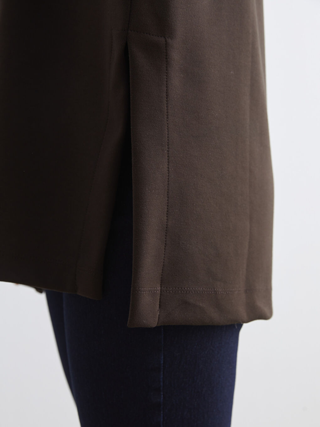 Kahverengi Dik Yaka Oversize Kadın Sweatshirt Tunik-2