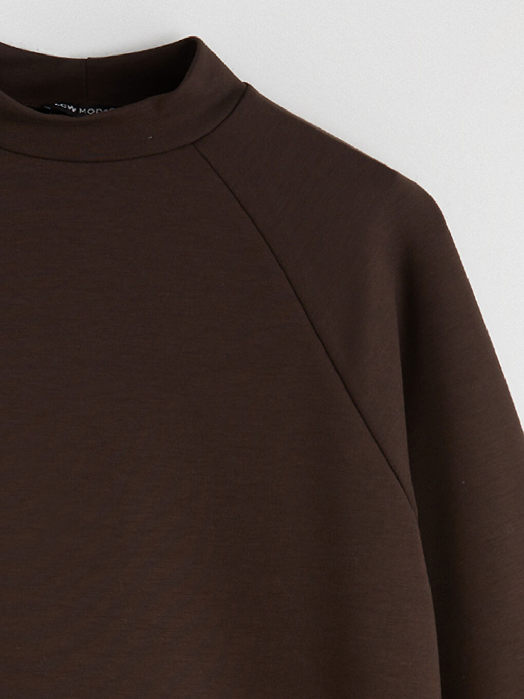 Kahverengi Dik Yaka Oversize Kadın Sweatshirt Tunik-4