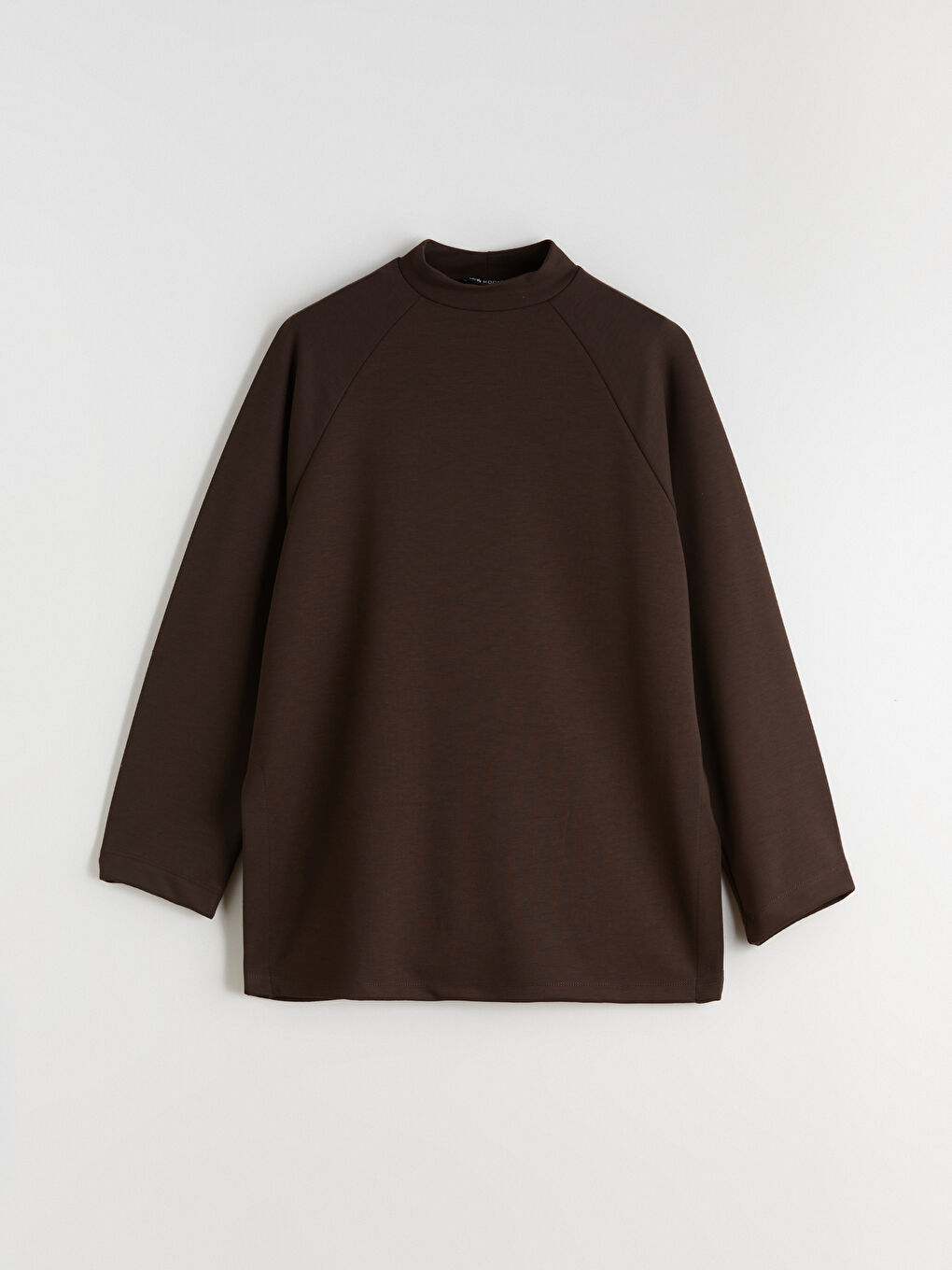 Kahverengi Dik Yaka Oversize Kadın Sweatshirt Tunik-5