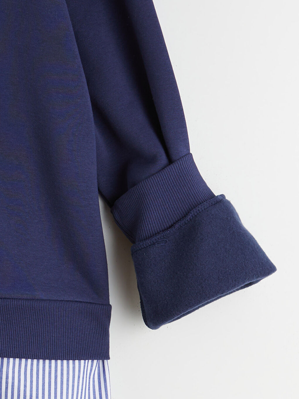 Lacivert Gömlek Yaka Çizgili Kadın Kalın Sweatshirt Tunik-5