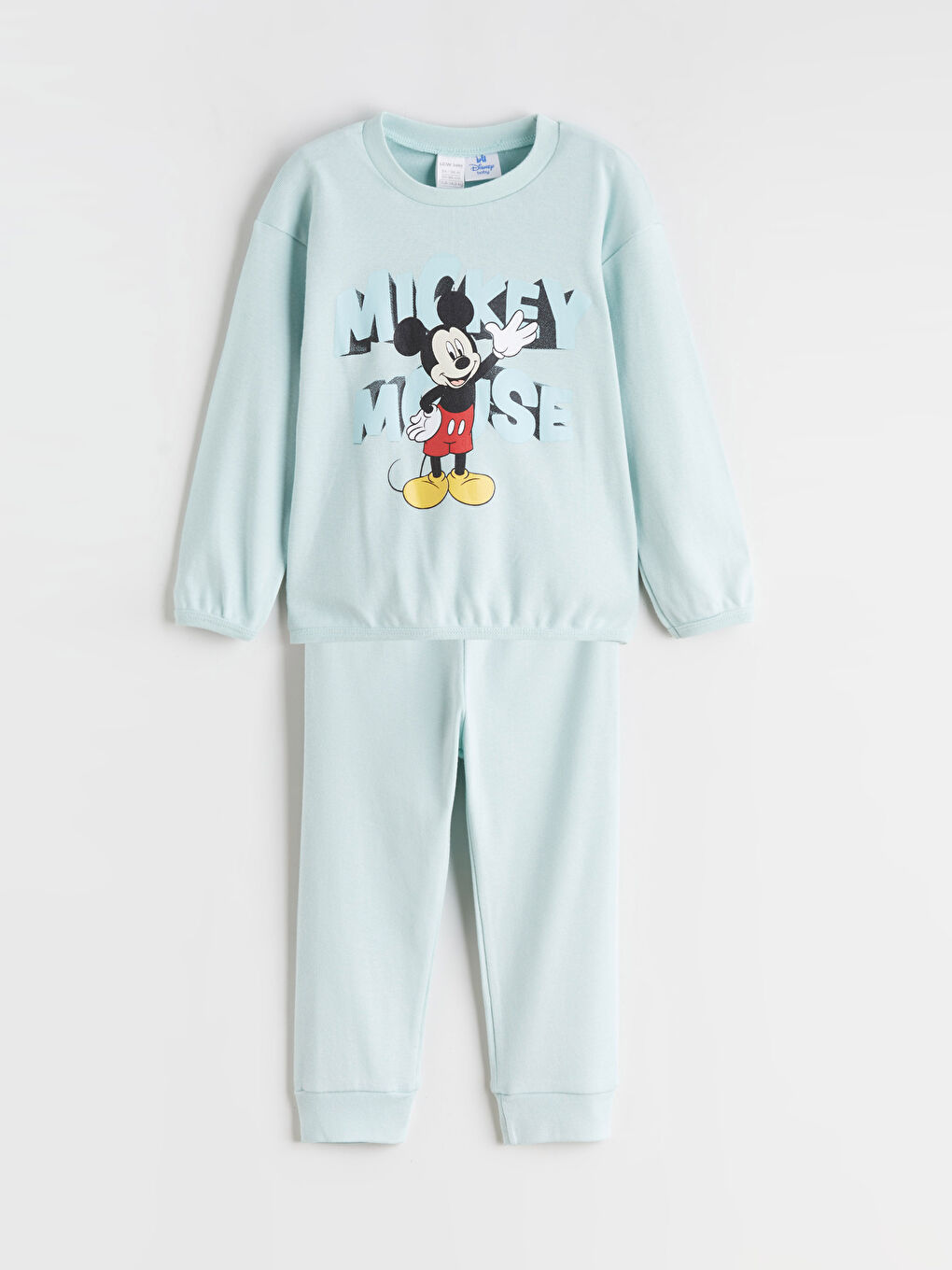 Yeşil Bisiklet Yaka Mickey Mouse Baskılı Erkek Bebek Pijama Takımı