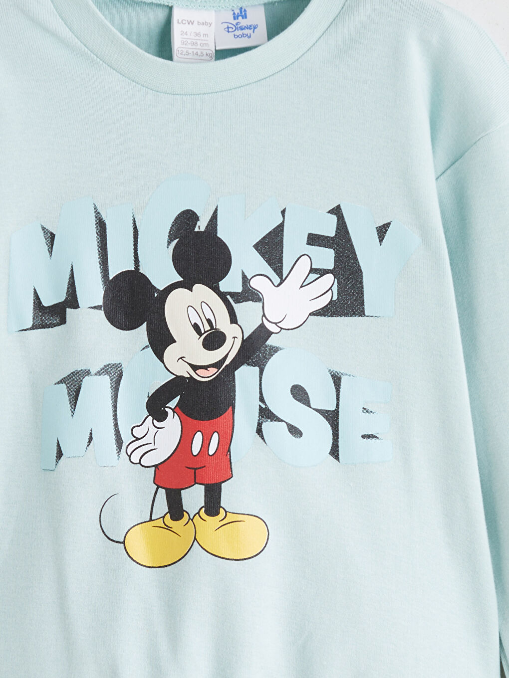 Yeşil Bisiklet Yaka Mickey Mouse Baskılı Erkek Bebek Pijama Takımı-5