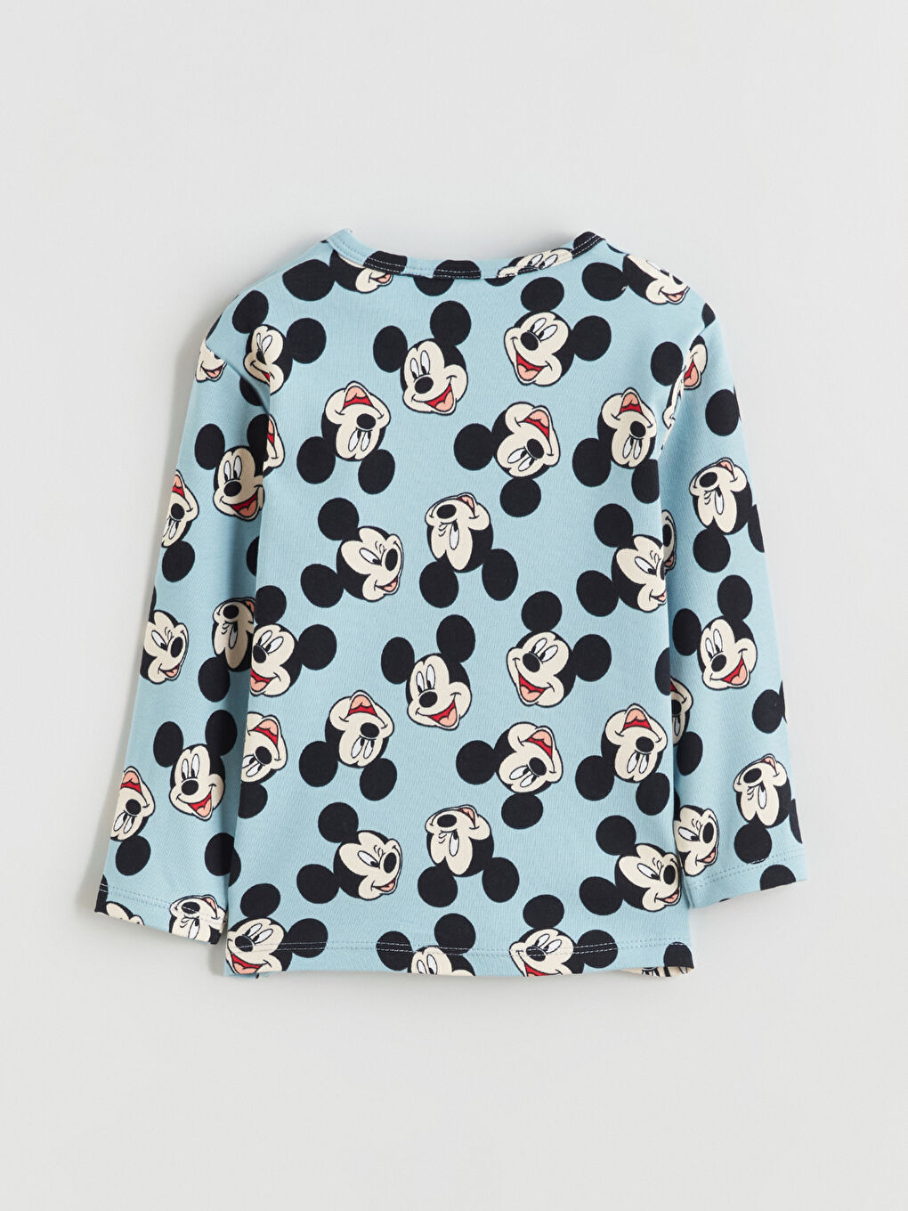 Mavi Bisiklet Yaka Mickey Mouse Baskılı Erkek Bebek Tişört-1