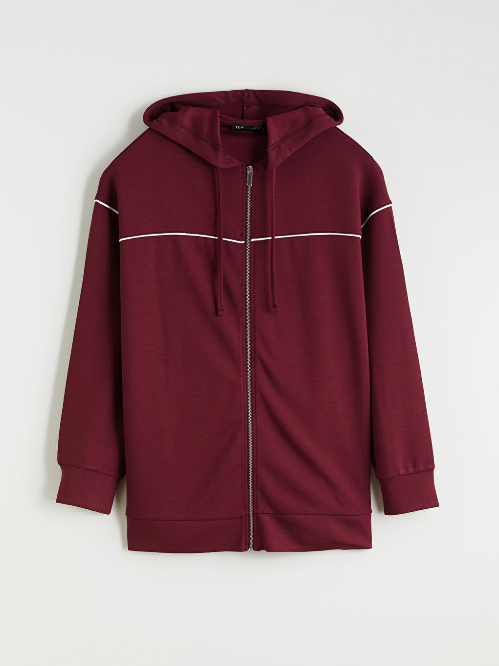 Bordo Kapüşonlu Oversize Kadın Fermuarlı Sweatshirt-4