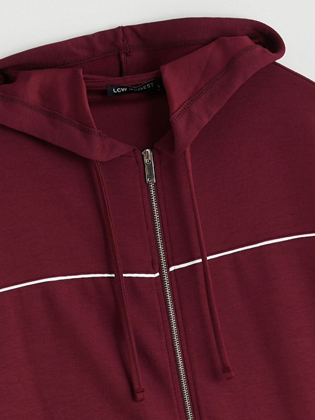Bordo Kapüşonlu Oversize Kadın Fermuarlı Sweatshirt-5