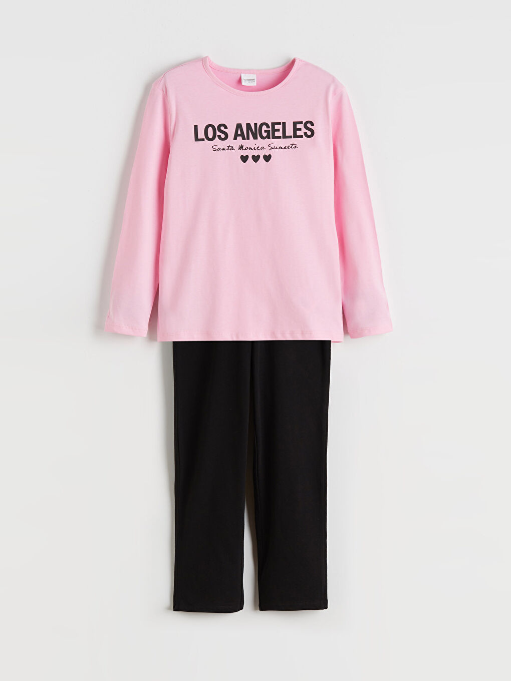 Pembe Bisiklet Yaka Los Angeles Baskılı Kız Çocuk Pijama Takımı-2