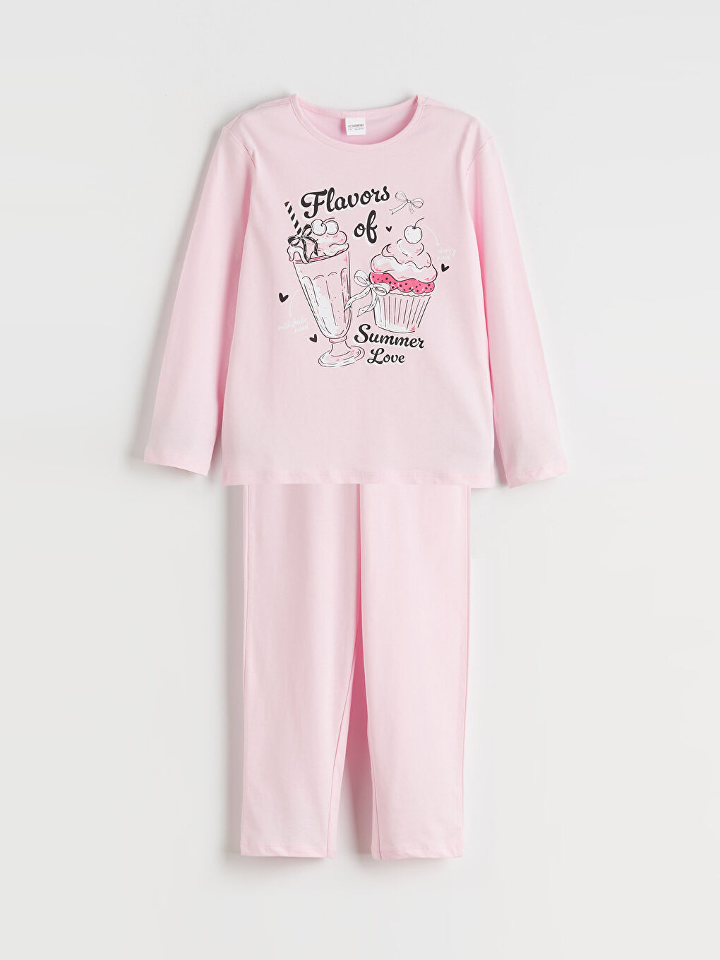Pembe Bisiklet Yaka Kız Çocuk Pijama Takımı-2