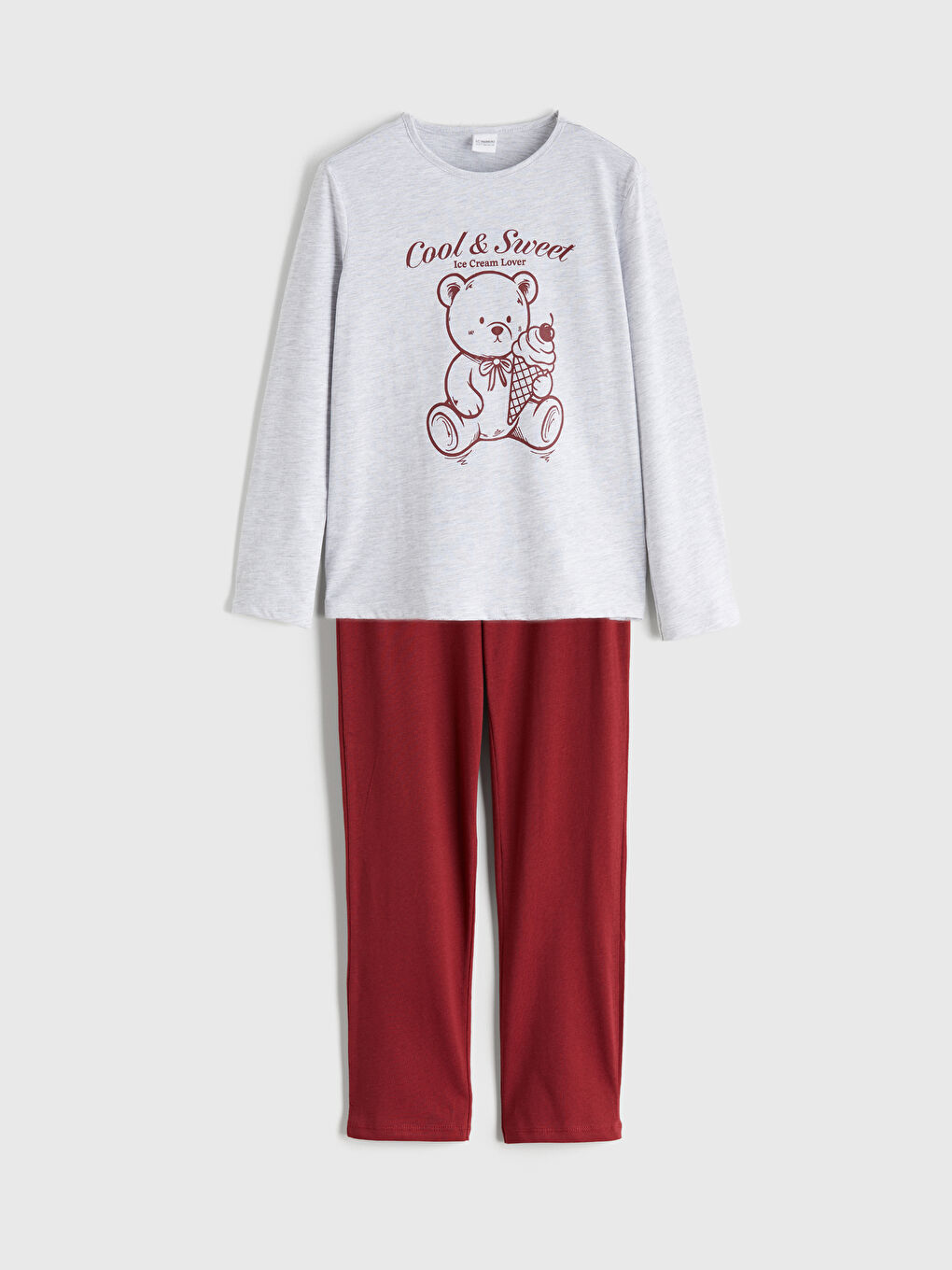 Gri Bisiklet Yaka Kız Çocuk Pijama Takımı-2