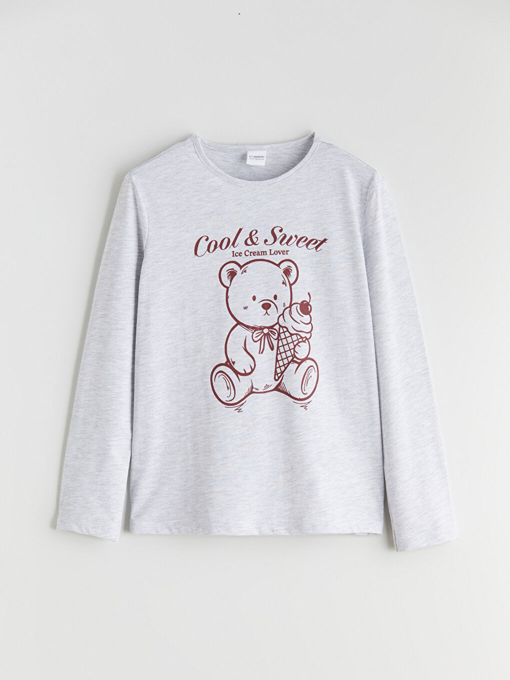 Gri Bisiklet Yaka Kız Çocuk Pijama Takımı-3