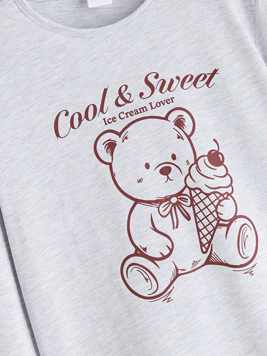 Gri Bisiklet Yaka Kız Çocuk Pijama Takımı-4