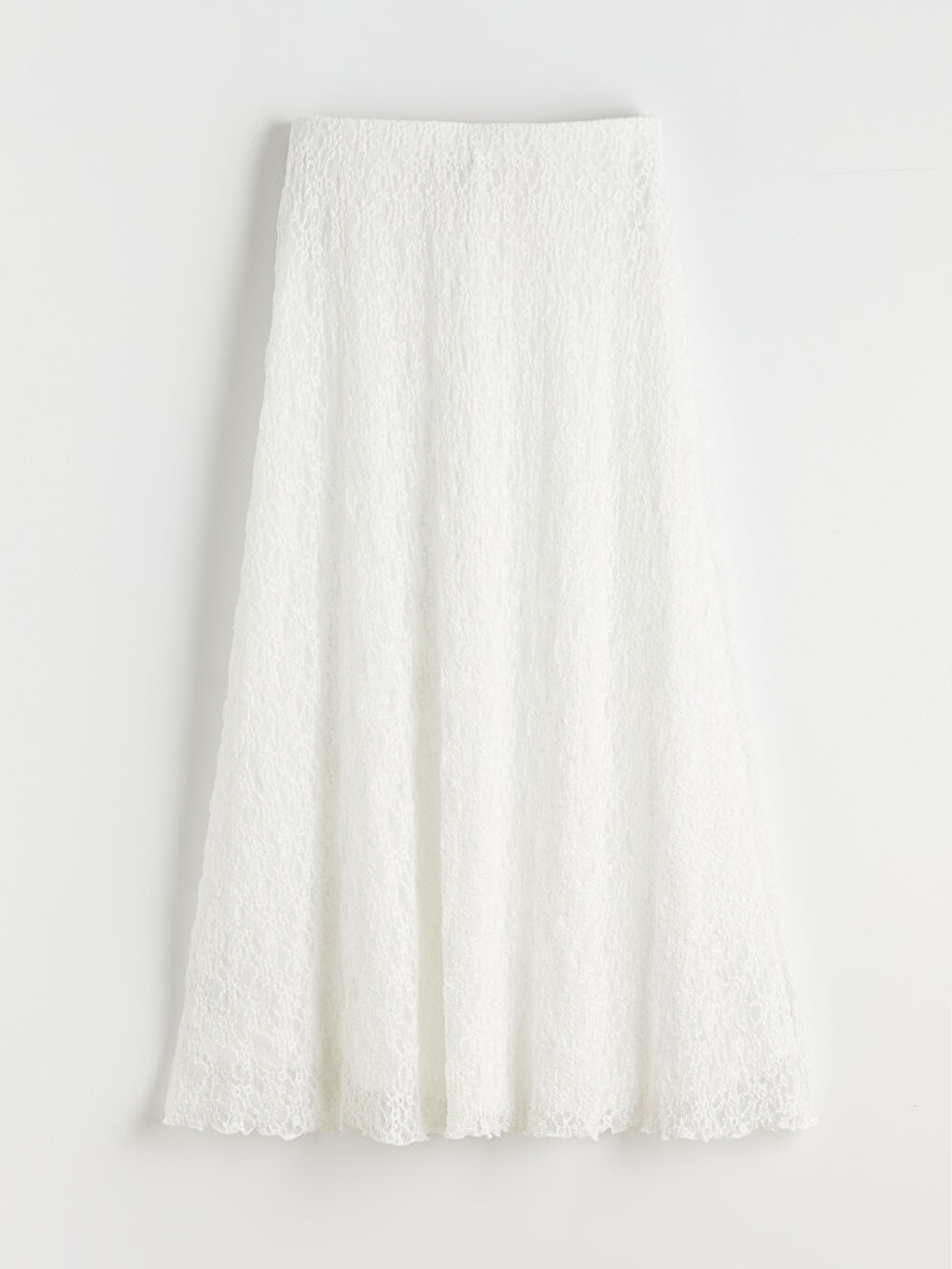 Ekru Beli Lastikli Ajurlu Dantelli Etek-4